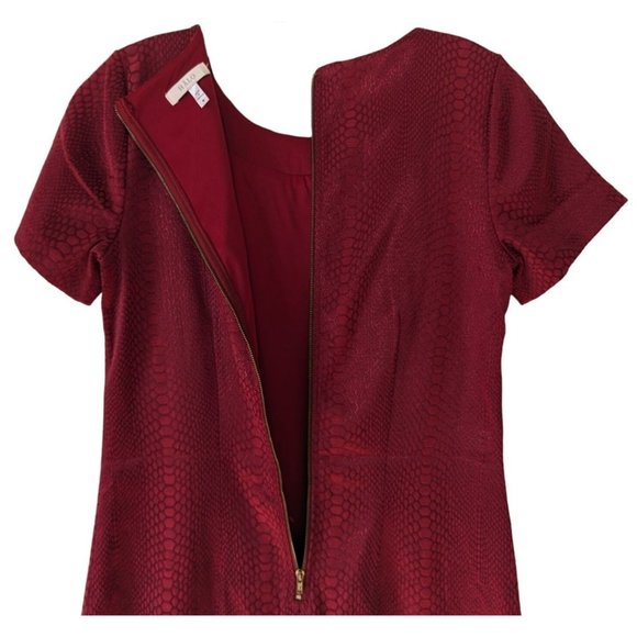 HALO short sleeve red snakeskin‎ beaded neckline sheath career Dress size M - Picture 9 of 11